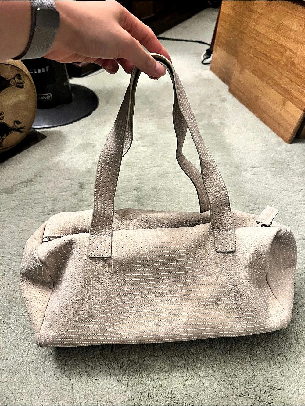 Club Monaco Leather Shoulder Bag in White Beige